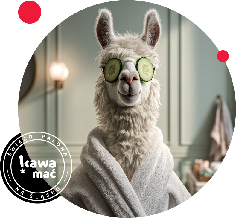 Lama w szlafroku i z plastrami ogórków na oczach