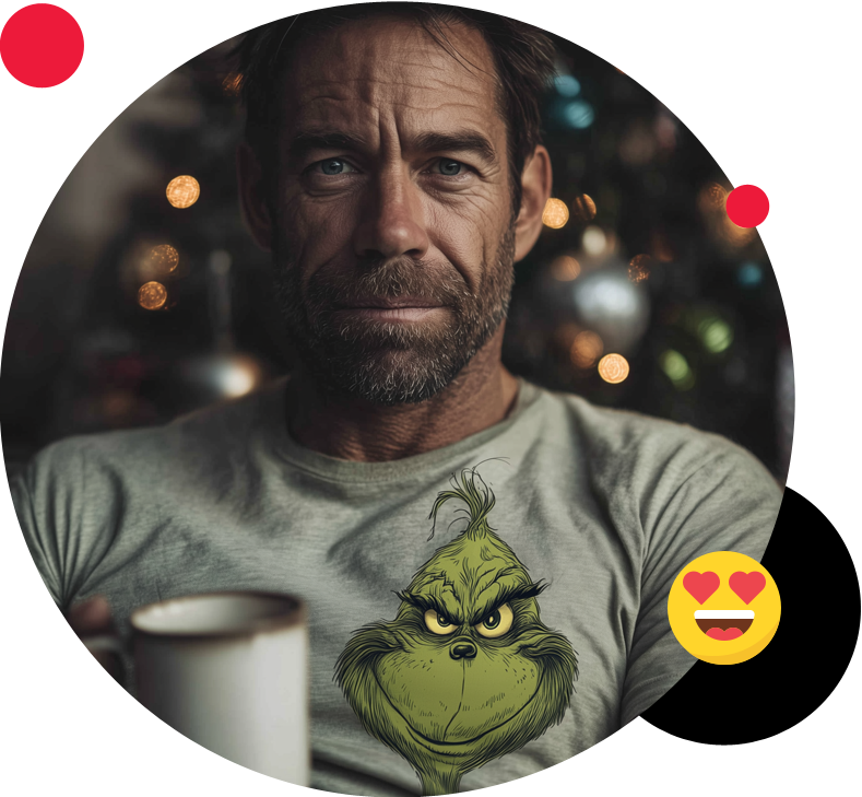 mężczyzna w świątecznym nastroju pije kawę