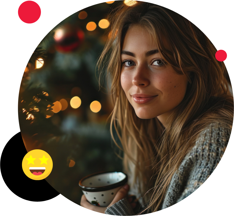 kobieta w świątecznym nastroju pije kawę